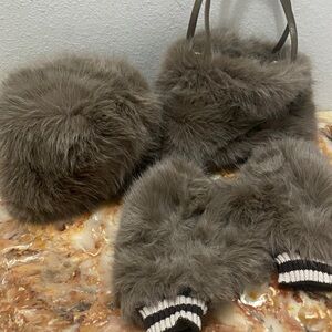 Fluffy tannish Faux Fur Accessories Set